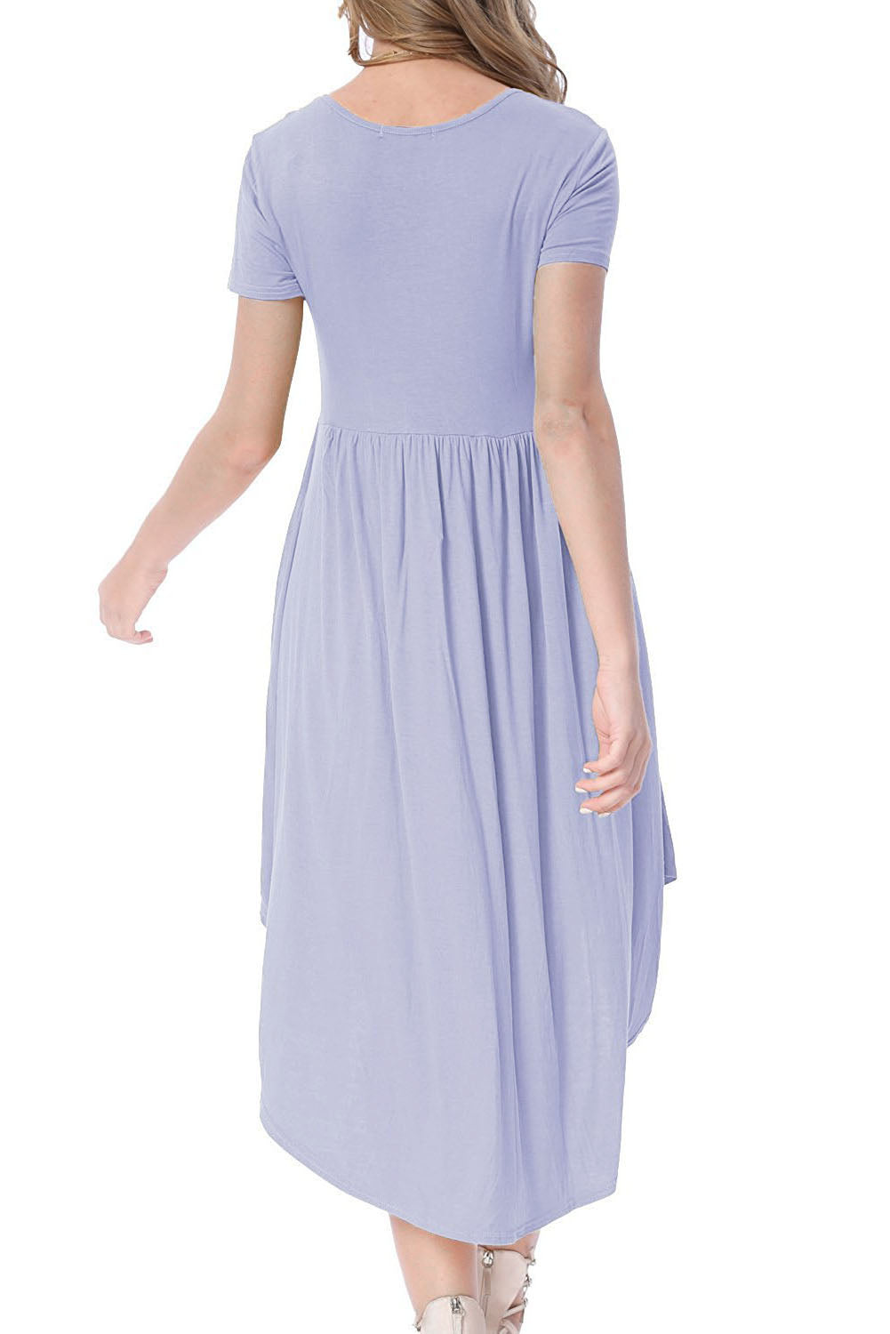 Mauve Short Sleeve High Low Pleated Casual Swing Dress