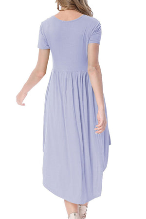 Mauve Short Sleeve High Low Pleated Casual Swing Dress