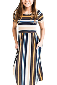 Yellow Multicolor Striped Baby Girl Maxi Dress