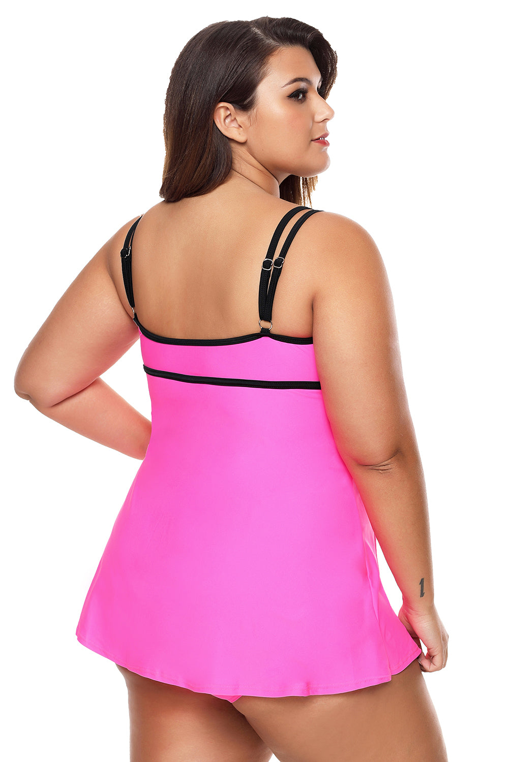 Stylish Double Shoulder Straps Rosy One-piece Swimdress