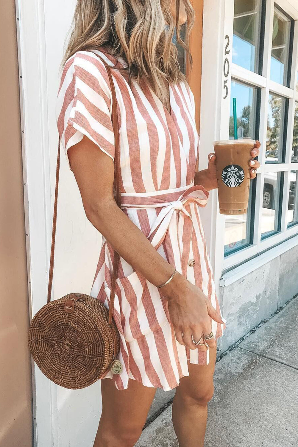 Pink Fashion Stripe Short Sleeve Casual Dress