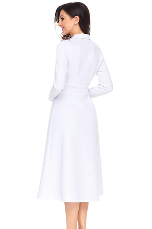 White Vintage Button Collared Fit-and-flare Dress