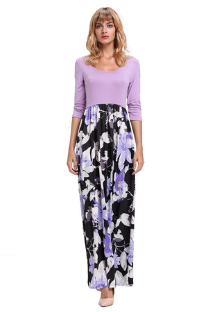 Purple Floral Boho Holiday Maxi Dress