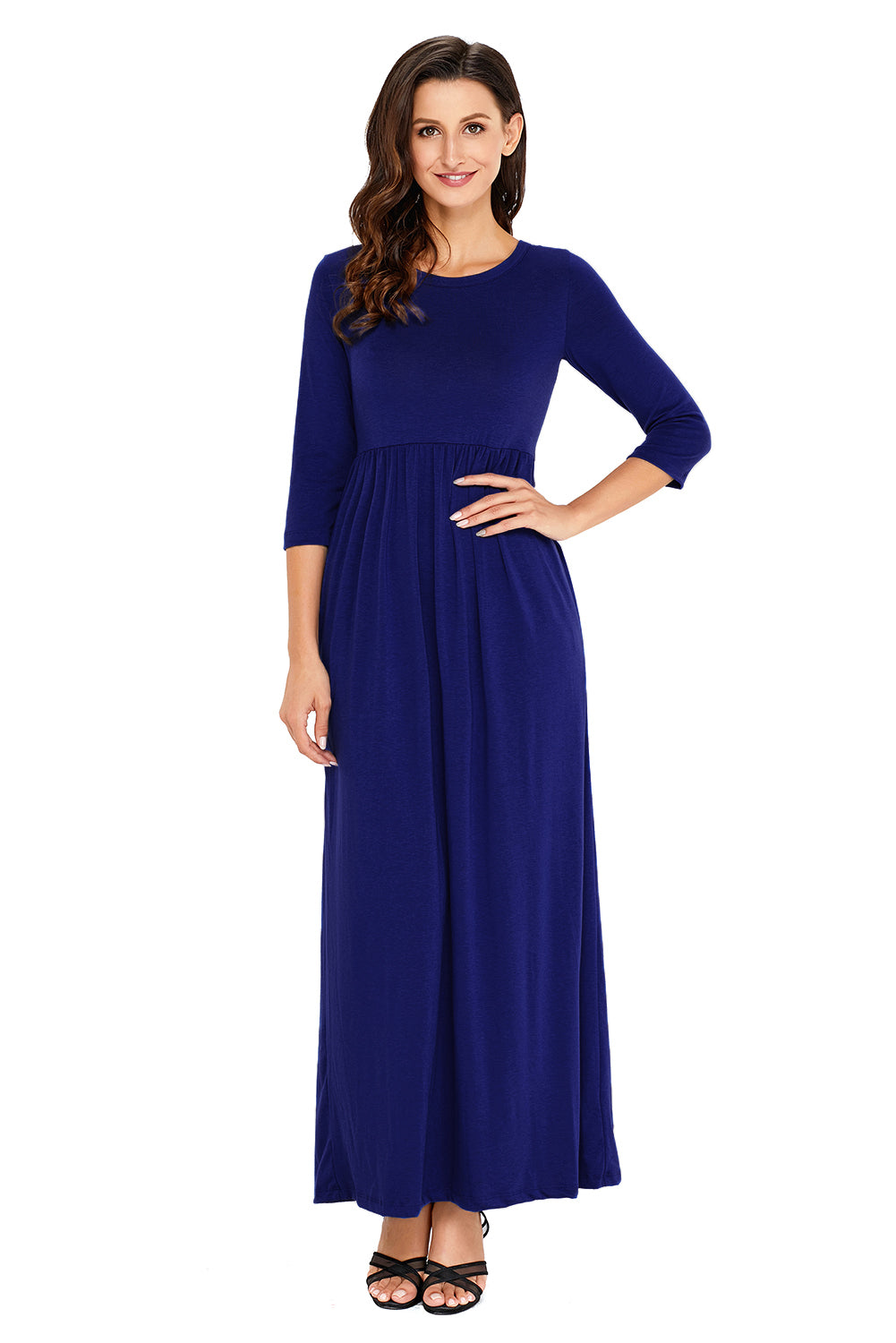 Royal Blue Pocket Design 3/4 Sleeves Maxi Dress