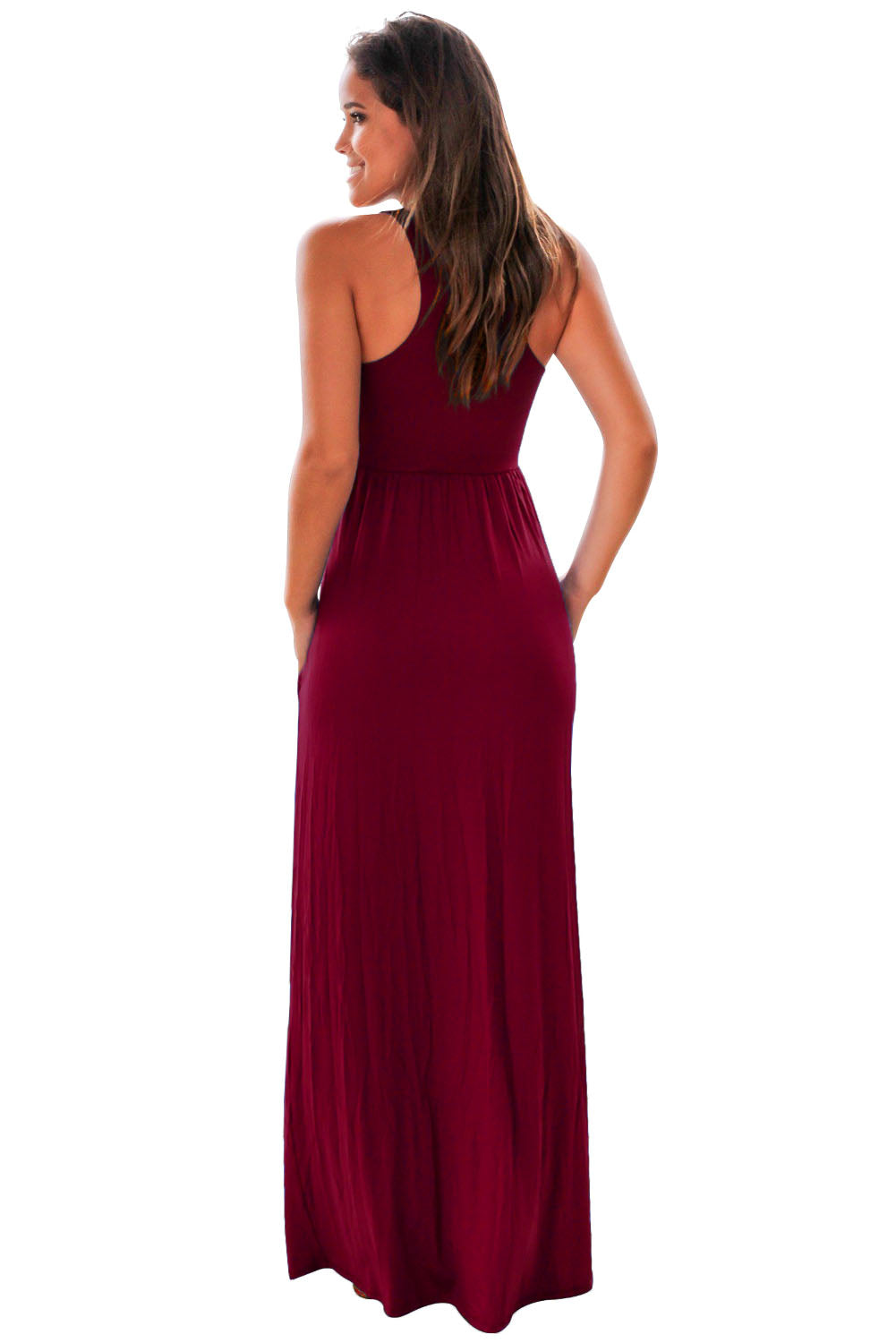 Burgundy Racerback Maxi Dress with Pockets
