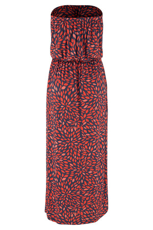 Red Bohemian Bandeau Floral Print Maxi Dress