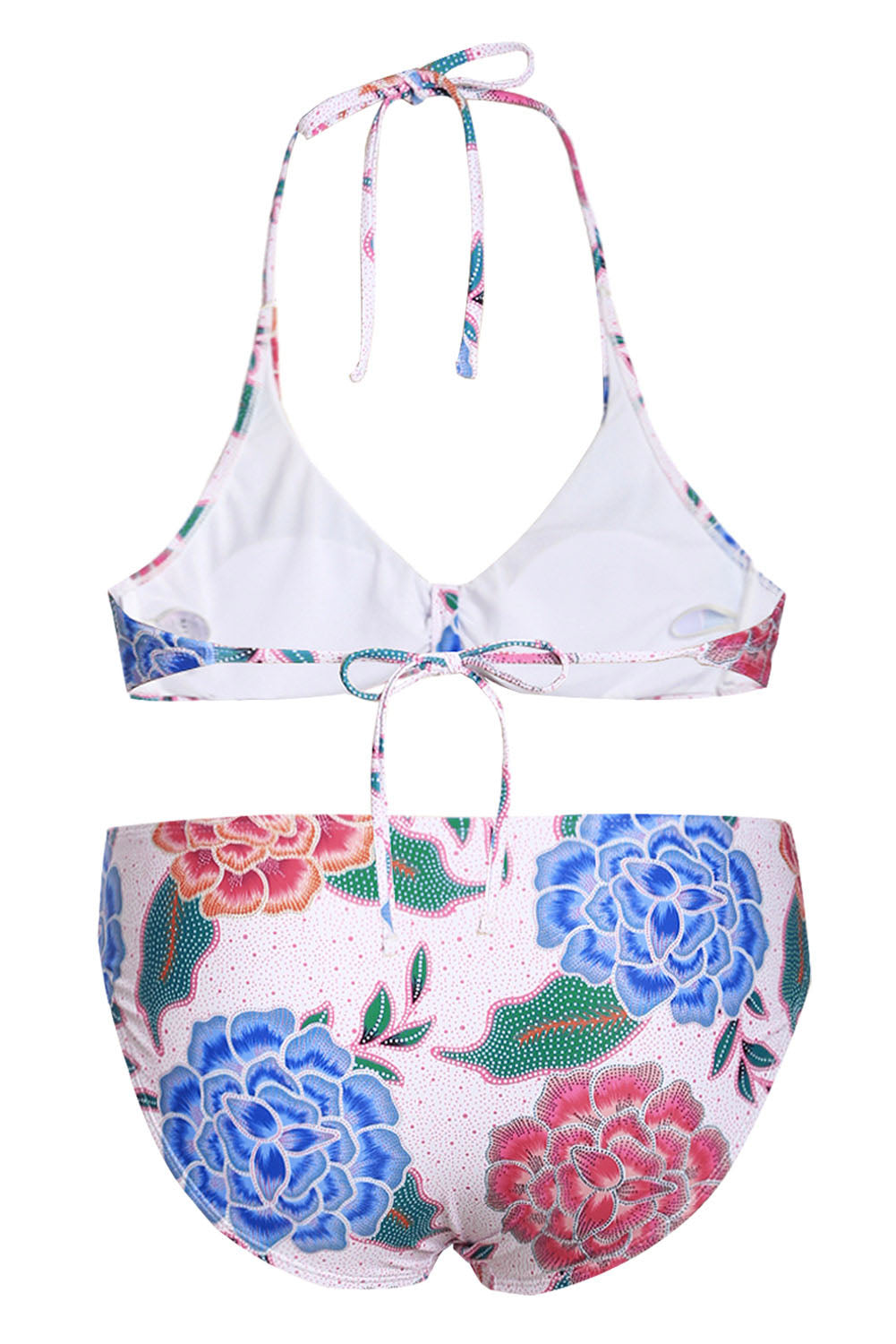 White Floral Print Halterneck 2 Piece Bikini Set