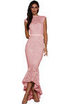 Pink Lace Overlay Embroidered Mermaid Dress