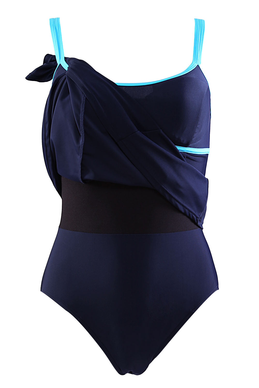 Stylish Double Shoulder Straps Navy One-piece Swimdress