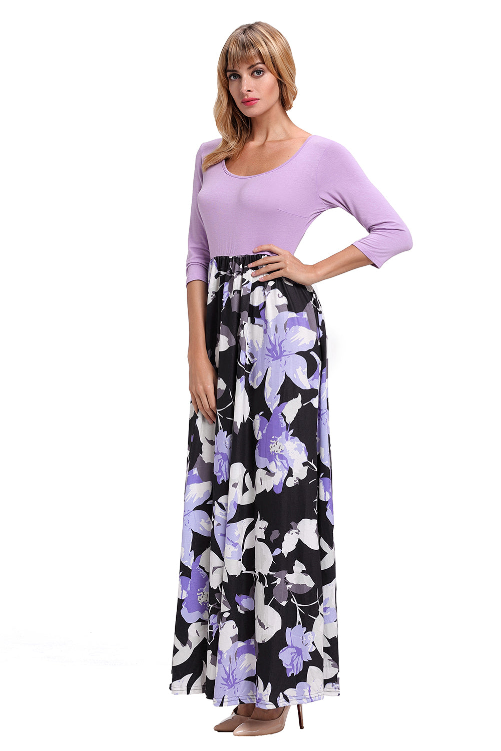 Purple Floral Boho Holiday Maxi Dress