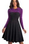 Purple Vintage Turn-Down Collar Pinup Button A-Line Dress