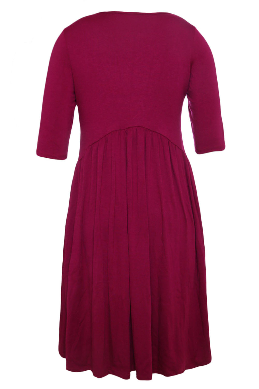 Wine 3/4 Sleeve Draped Swing Dress