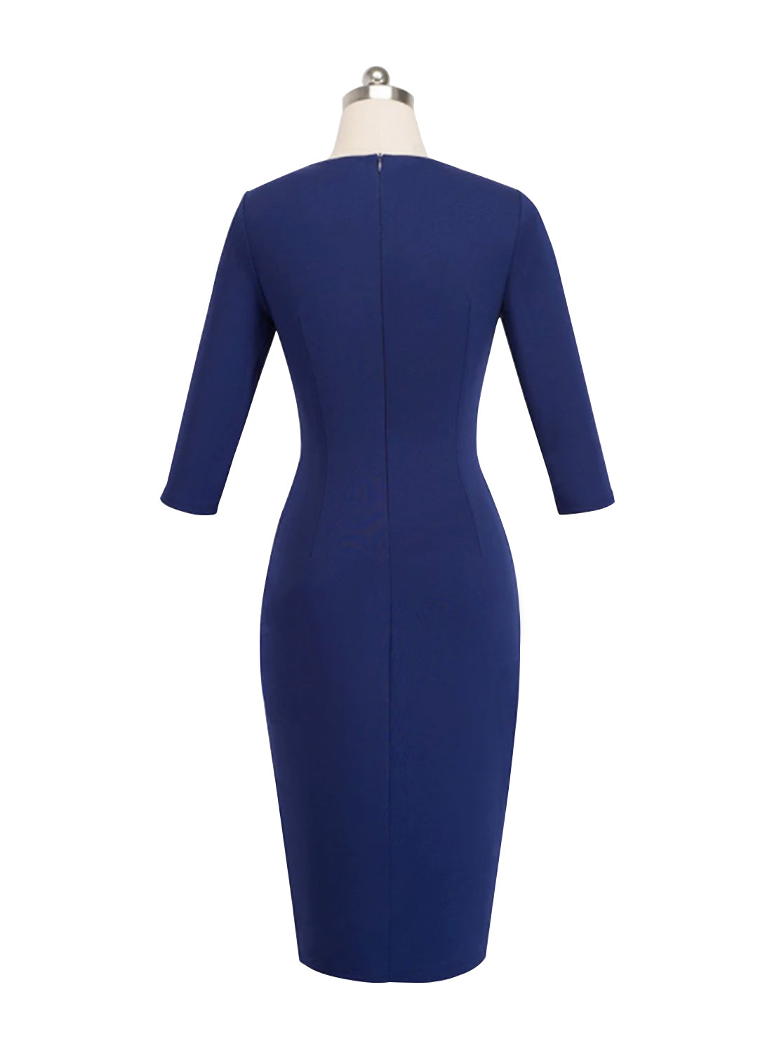 Blue Elegant Vintage Split Belted Bodycon Office Dress