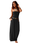 Black Strapless Bodice Empire Waist Maxi Dress