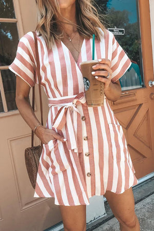 Pink Fashion Stripe Short Sleeve Casual Dress