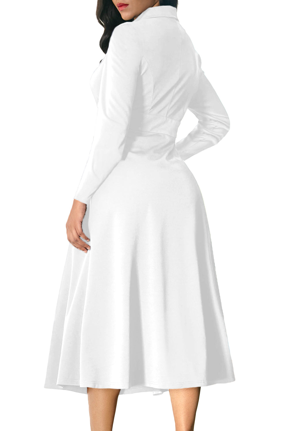 White Vintage Button Collared Fit-and-flare Dress