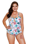 Tropical Floral Print Peplum One Piece Swimsuit