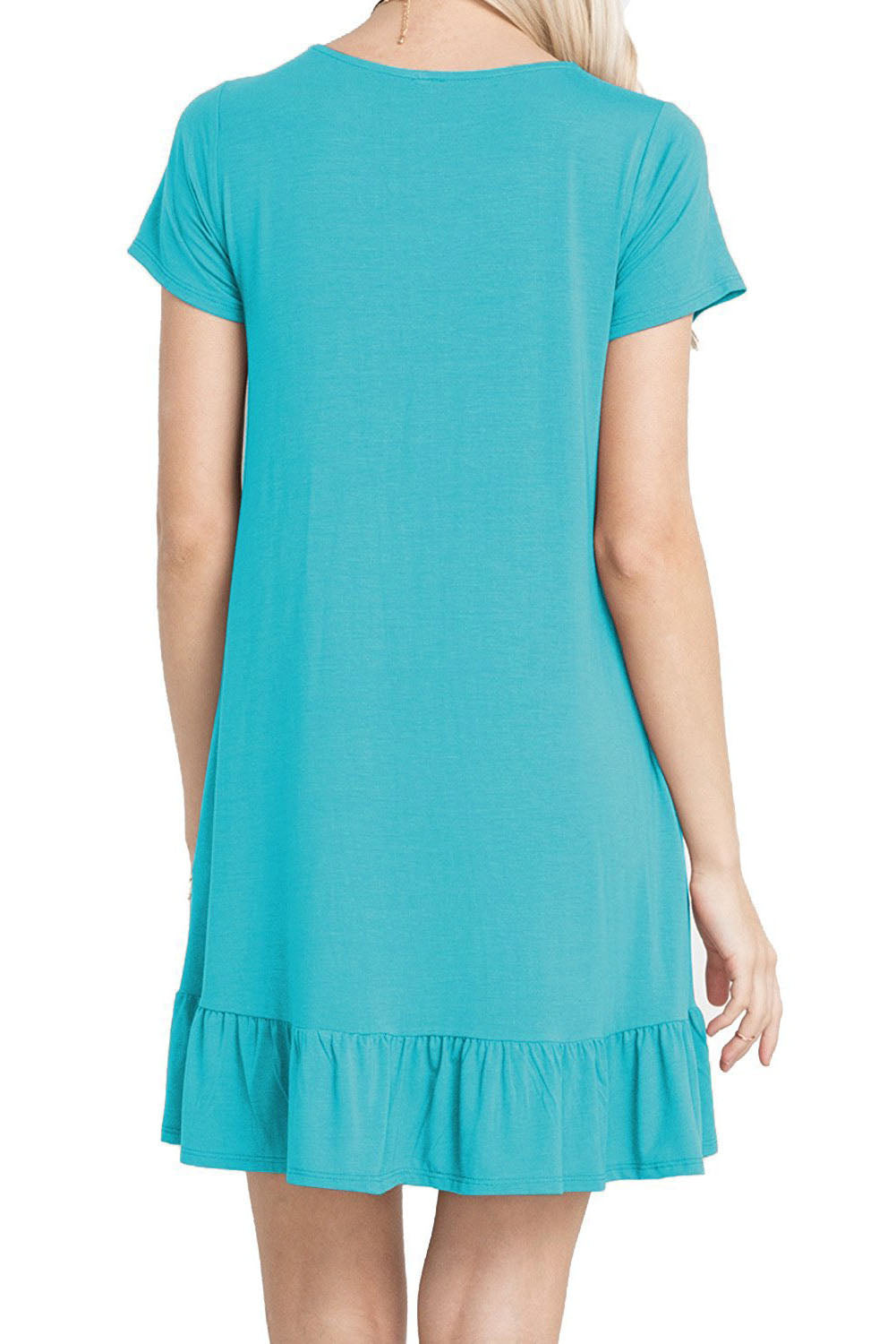 Blue Short Sleeve Draped Hemline Casual Shirt Dress