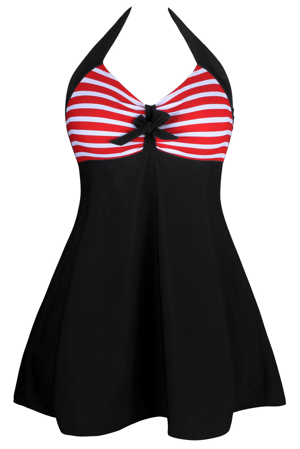 Red White Stripes Black One-piece Swimdress