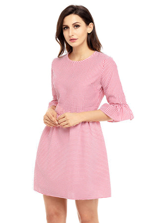 Red White Stripe Flounce Sleeve Seersucker Dress