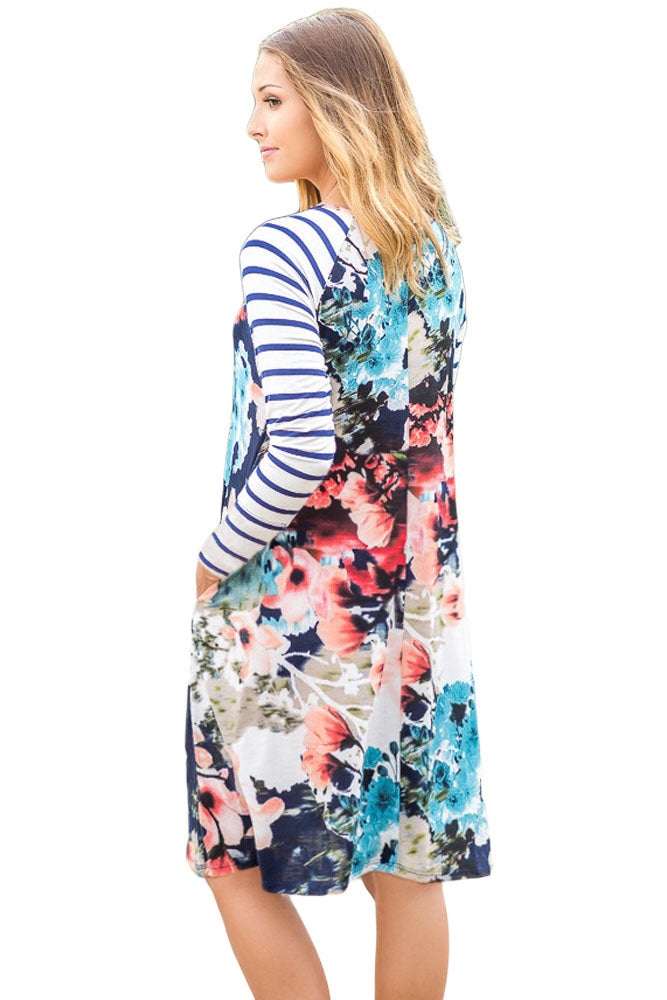 Multiple Floral Print Stripe Raglan Sleeve Dress