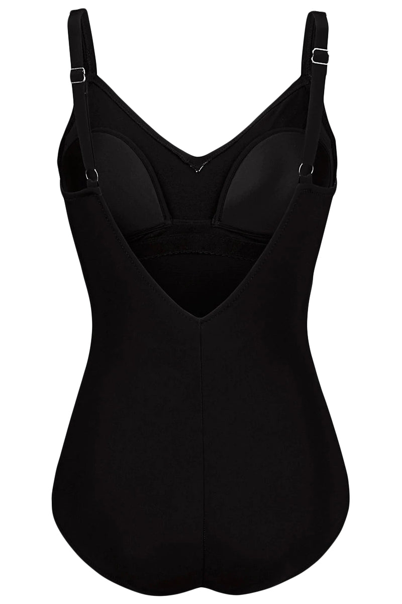 Black Pleated Cross Wrap Front Maillot