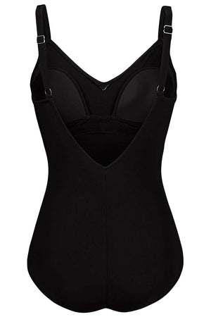 Black Pleated Cross Wrap Front Maillot
