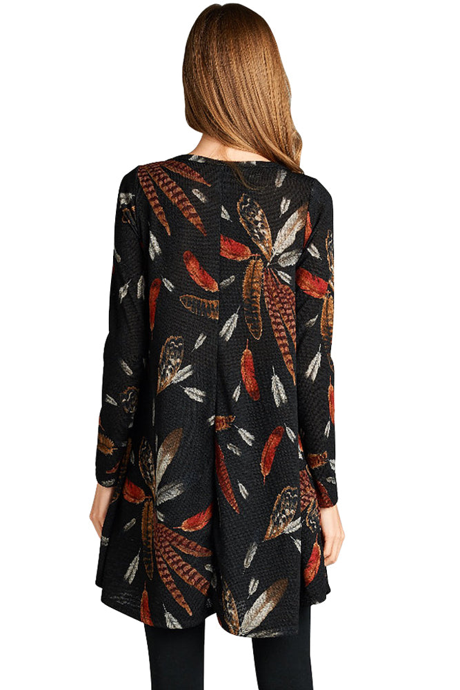 Black Feather Graphic Pocket Tunic Dress