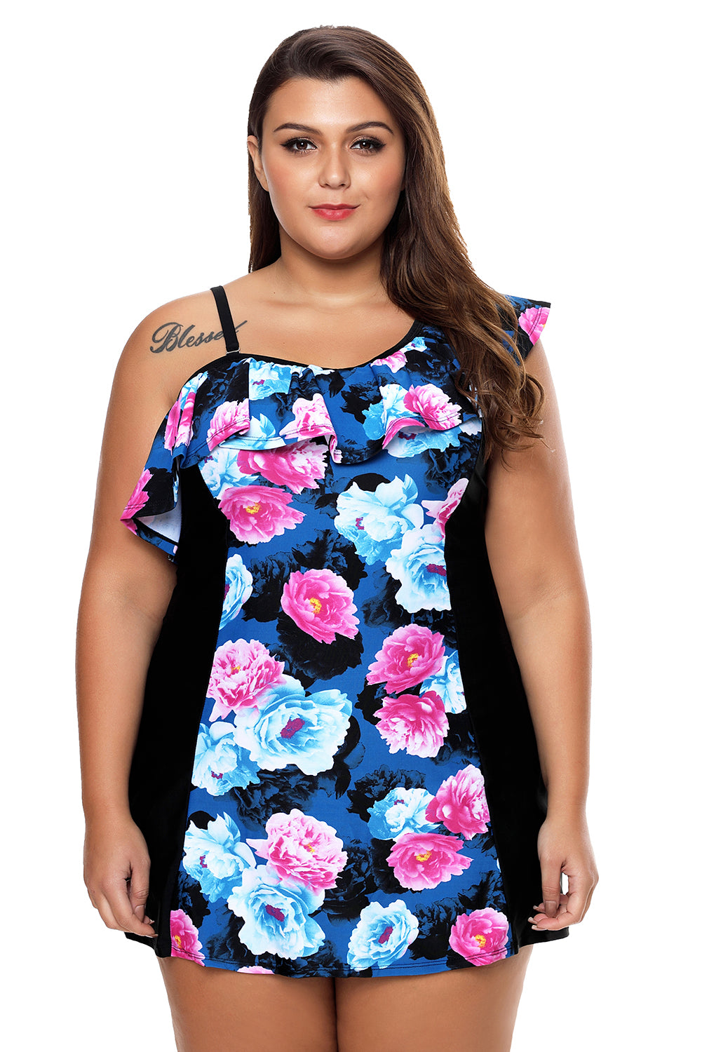 Chic Floral Print 1pc Swim Dress with Shorts