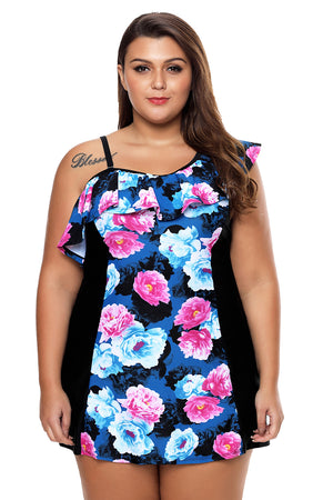 Chic Floral Print 1pc Swim Dress with Shorts