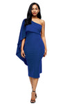 Royal Blue Batwing Sleeve One Shoulder Sheath Dress
