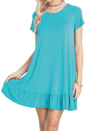 Blue Short Sleeve Draped Hemline Casual Shirt Dress