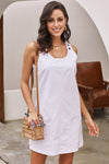 White Buttoned Pockets Sleeveless Dress