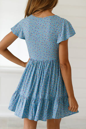 Sky Blue Floral Print Valentina Dress