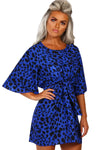 Blue Leopard Print Tie Waist Mini Dress