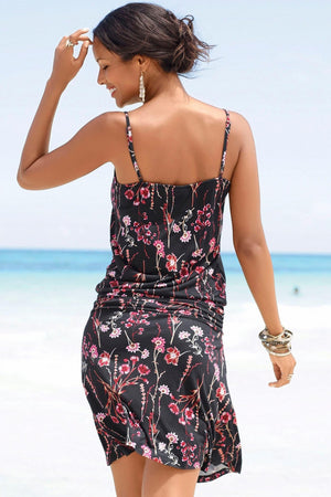 Red Blooming Flower Print Summer Slip Dress