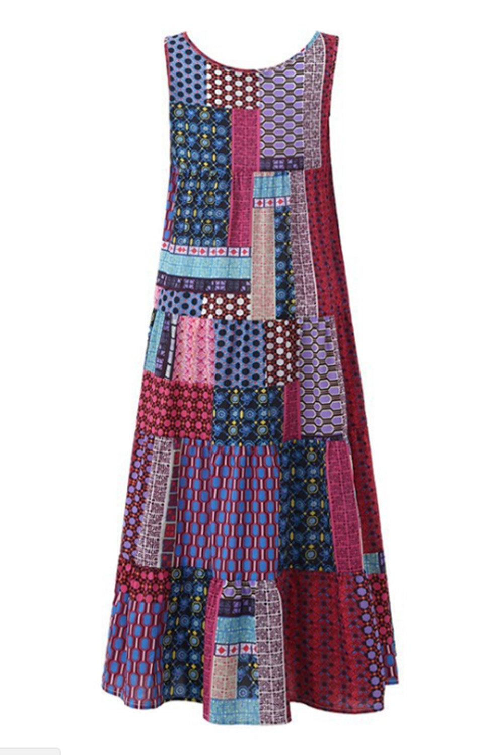 Purple Bohemian Splicing Round Neck Sleeveless Dress