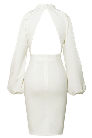 White Cut Out Sleeve Stretch Crepe Bandage Party Dress