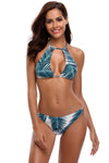 Palm Leaf Print Front Cutout Halter Bathing Suit