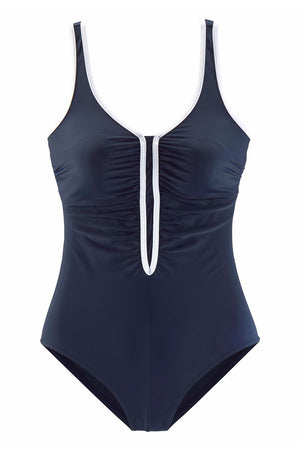 Blue Sporty Swimsuit with Contrast Piping