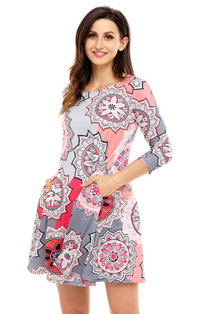 Bohemian Sunflower Print Grey Dress