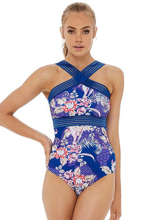 Blue Paloma Elastic High Neck One Piece Swimwear