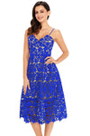 Royal Blue Lace Hollow Out Nude Illusion Party Dress