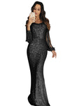 Black Sequin Fringe Sleeve Party Maxi Evening Dress