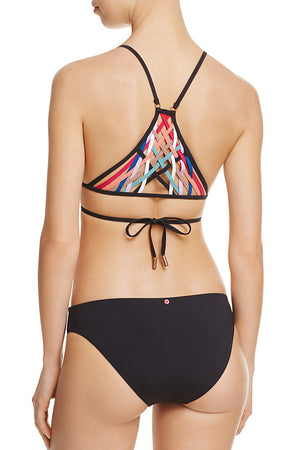 Woven Detail Triangle Bikini Black 2pcs Swimsuit
