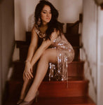 Apricot Fringe Hemline Convertible Style Sequin Dress