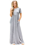 Gray Short Sleeve Ruched Waist Maxi Dress