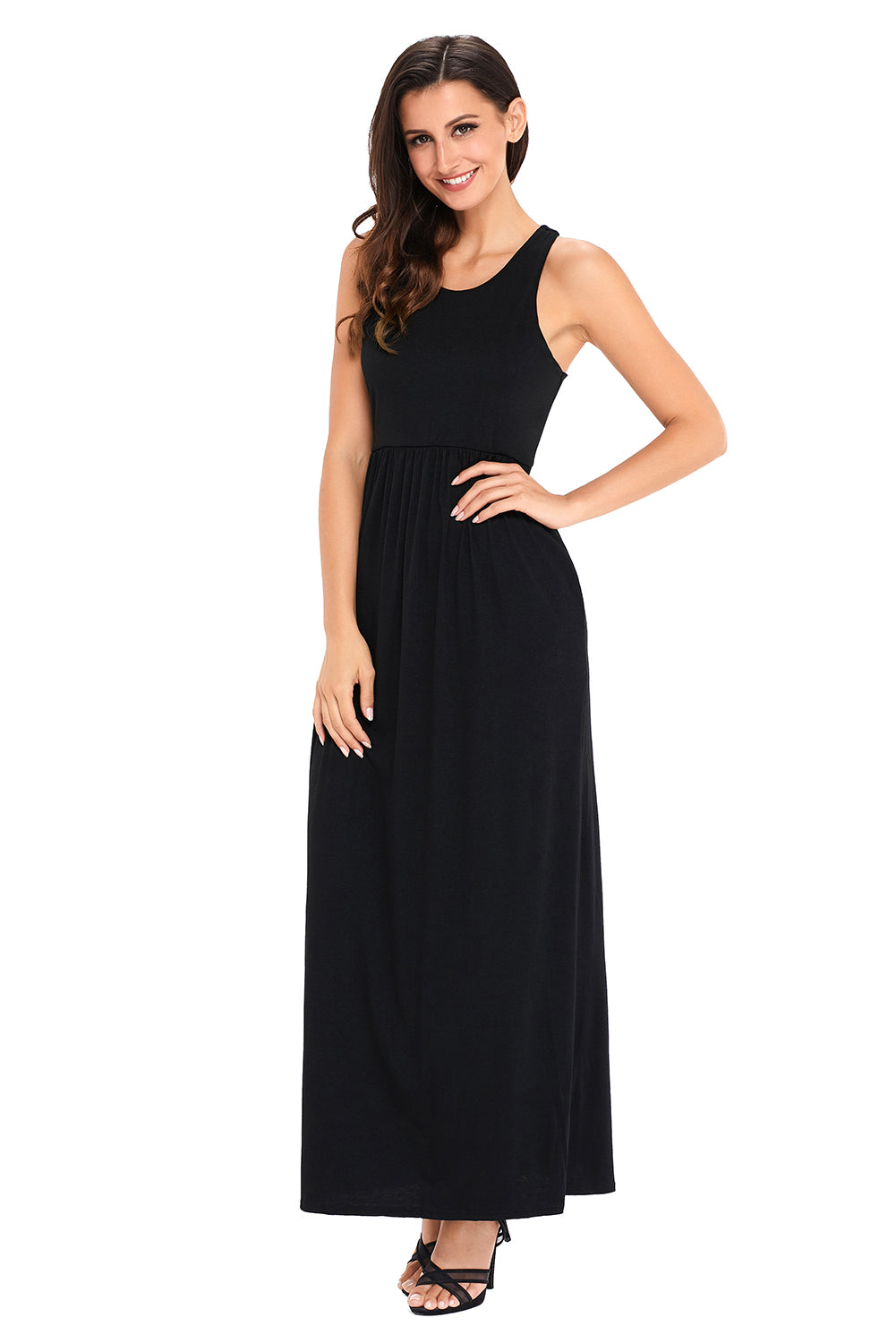 Black Racerback Maxi Dress with Pockets