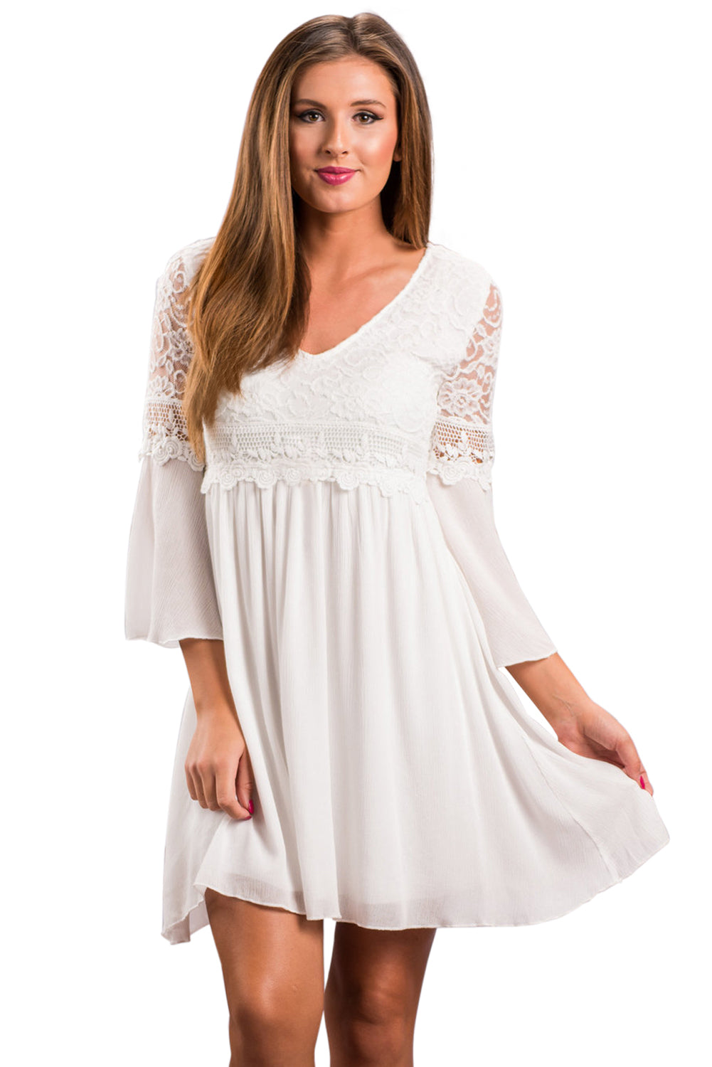 White Dreamy Lace Top Elegant Swing Dress