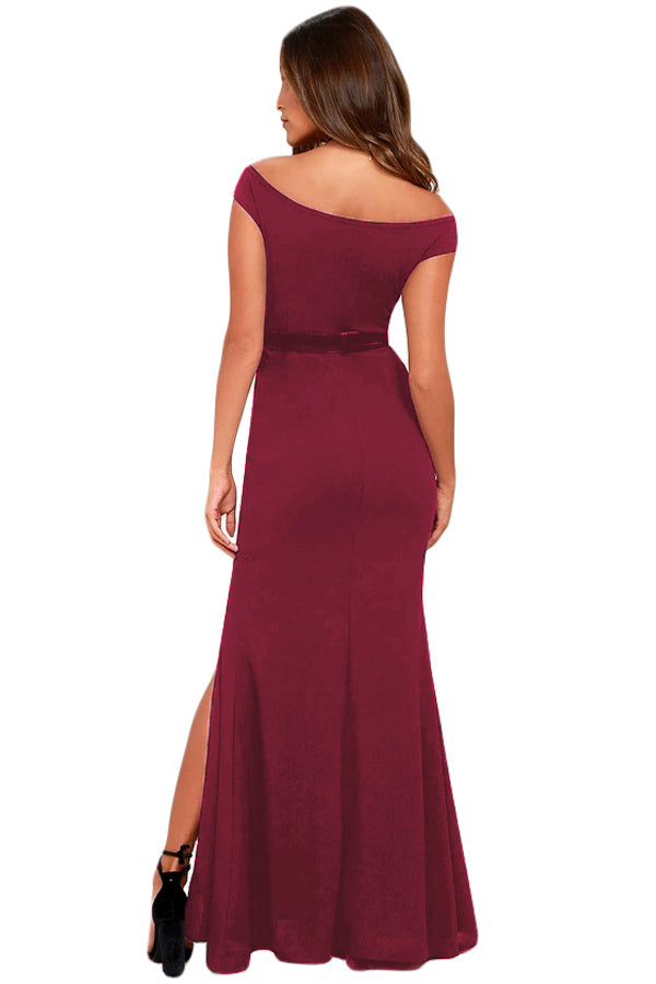 Red Ballroom Bound Off-The-Shoulder Maxi Dress